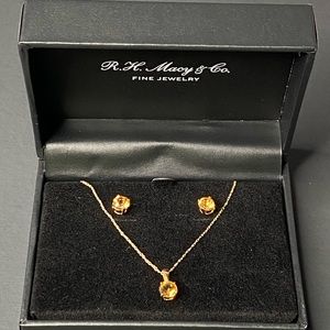 R.H. Macy & Co. Gold Stone Plated Diamond Stud Earrings/ Pendant Necklace Set